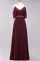 Burgundy Cold-shoulder Long Bridesmaid Dress With Half Sleeve-27dress